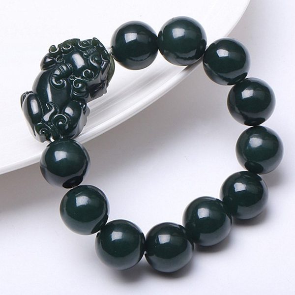 Feng Shui Style Dark Green Jade Bracelet - Image 3
