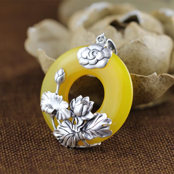 Natural Jade Floral Hoop Pendant - Image 3