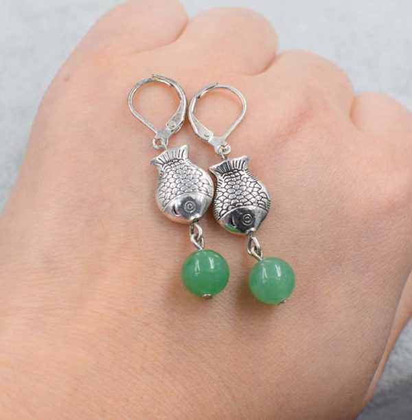 Green Jade Fish Shaped Earrings